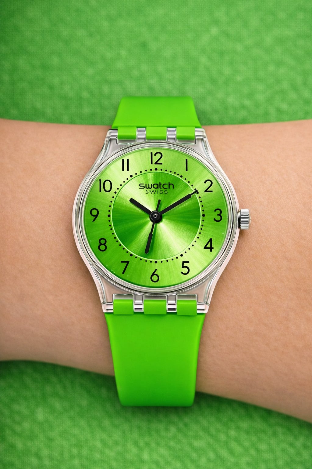 Montre tendance silicone vert néon – Style Swatch