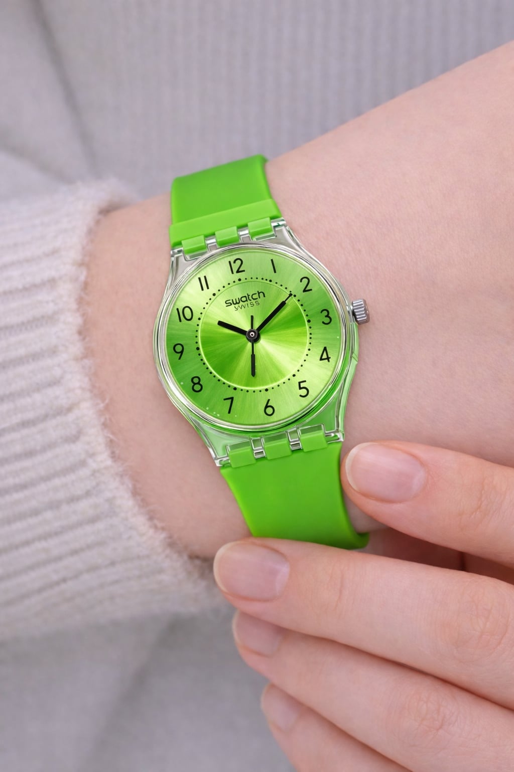 Montre tendance silicone vert néon – Style Swatch