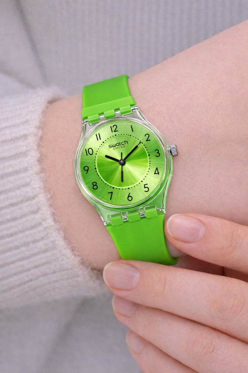 Montre tendance silicone vert néon – Style Swatch